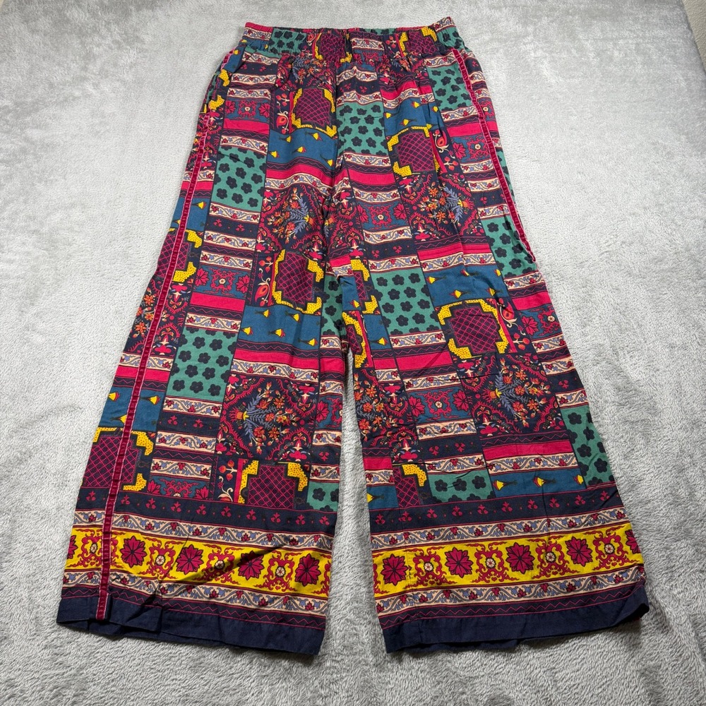 Anthropologie Bohemian Patchwork Wide Leg Pants Women Small Multi-Color‎ Palazzo
